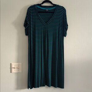 a.n.a Teal and Black Striped V-Neck mini dress XL